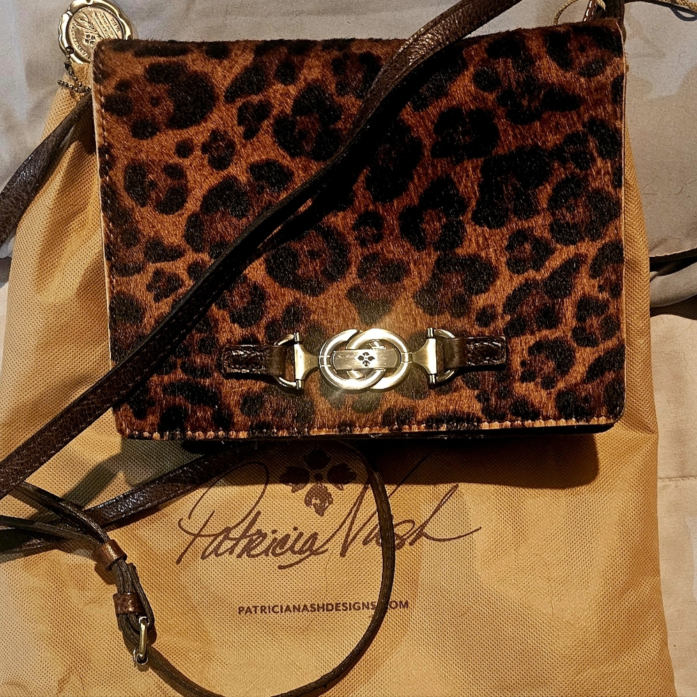 Patricia Nash crossbody leopard faux fur & chocolate leather